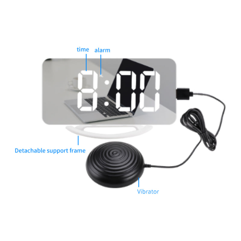 New LED Vibrating Alarm Clock – Mirror Display Digital Clock with USB Charging & Multifunction Settings