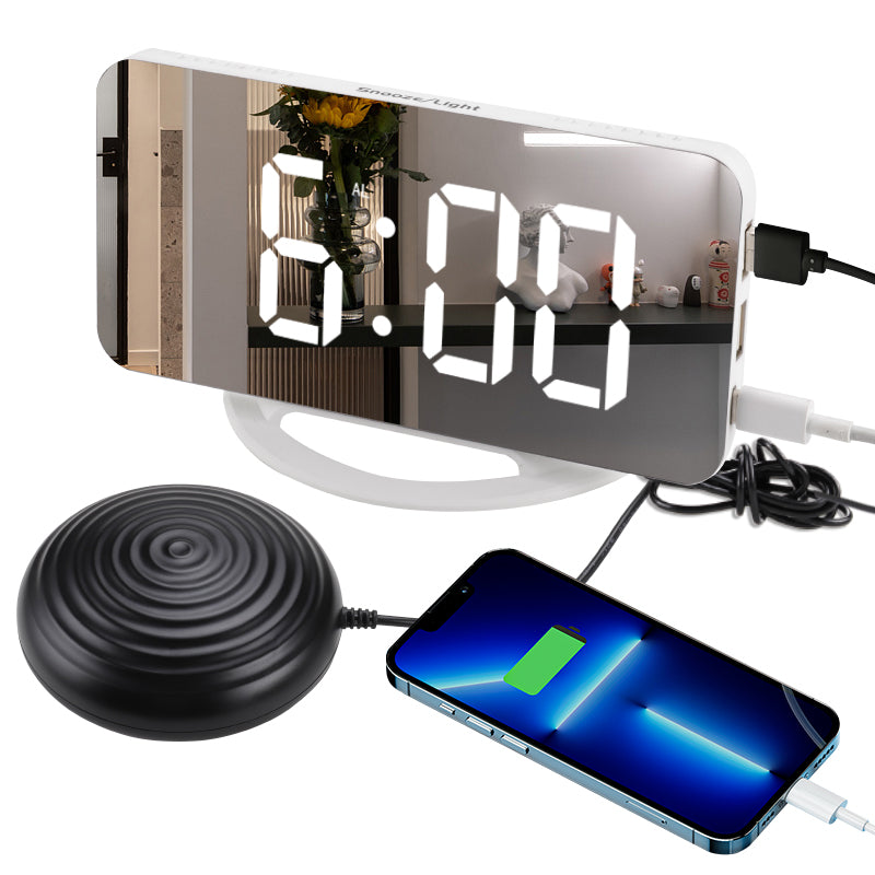 New LED Vibrating Alarm Clock – Mirror Display Digital Clock with USB Charging & Multifunction Settings