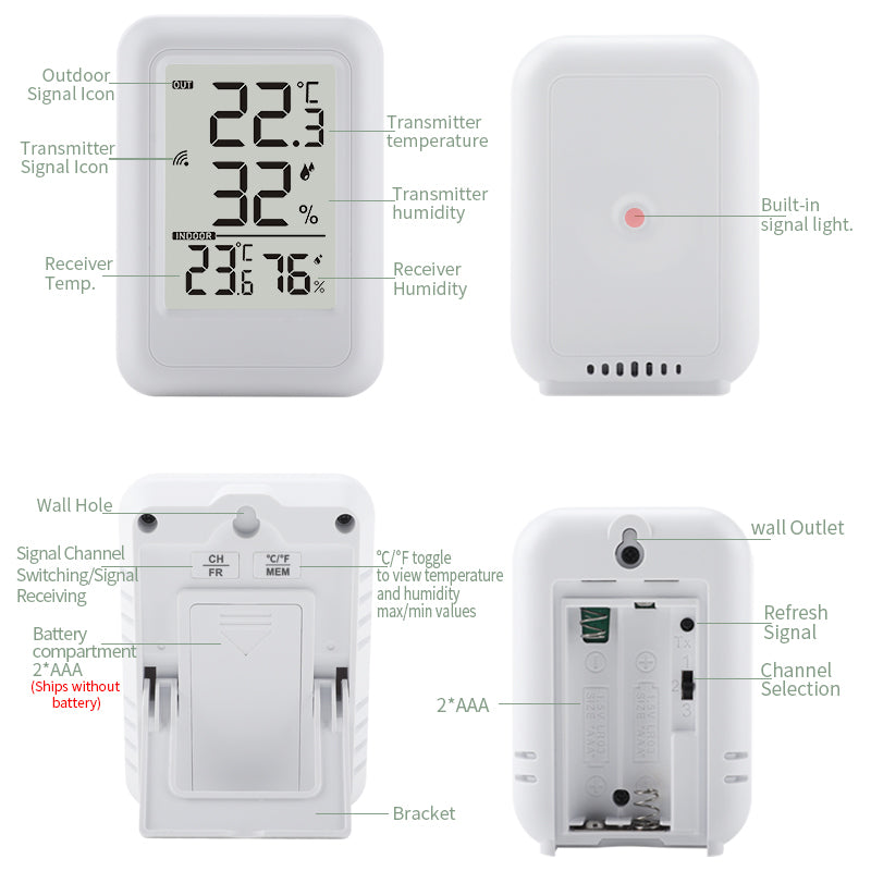 High precision temperature and humidity meter indoor and outdoor one to one large screen digital data recorder